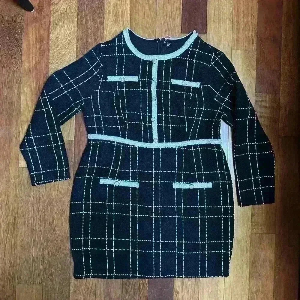 SHEIN | Privé Plaid Print Button Detail Fitted Dress Size XL